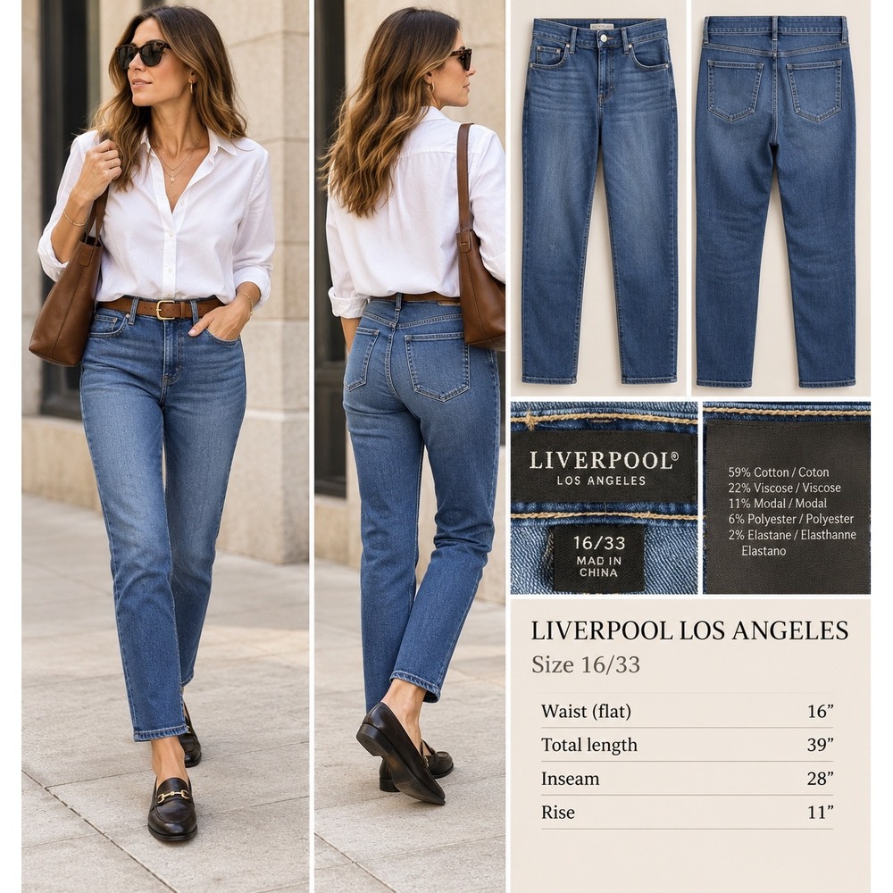 Liverpool LA Gia Glider Jean Size 16 Medium Wash High Rise Slim Straight Stretch